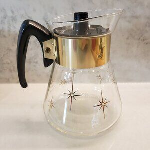 Corning Ware Vintage 2 Cup Coffee Carafe With Lid Gold Atomic Starburst
